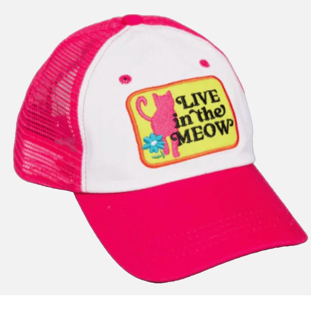 NWT Live in the Meow Hot Pink Cat Lady Box Snap Back Trucker Kitty Ball Cap Hat